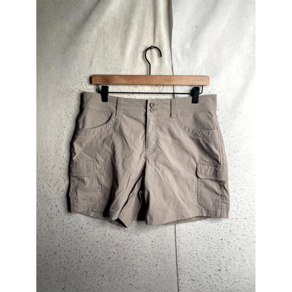 Eddie Bauer Summer Trail Cargo Shorts Womens 8 Beige Stretch Mid Rise Outdoor